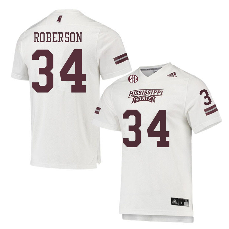 Men #34 Kione Roberson Mississippi State Bulldogs College Football Jerseys Sale-White